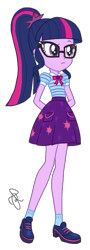 Size: 738x2048 | Tagged: safe, artist:ilaria122, character:twilight sparkle, character:twilight sparkle (scitwi), species:eqg human, episode:overpowered, g4, my little pony: equestria girls, my little pony:equestria girls, clothing, female, glasses, not a vector, shoes, signature, simple background, skirt, socks, solo, transparent background