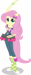 Size: 7102x17248 | Tagged: safe, artist:sugar-loop, character:fluttershy, equestria girls:dance magic, g4, my little pony: equestria girls, my little pony:equestria girls, spoiler:eqg specials, .svg available, absurd resolution, ballet, clothing, female, ponied up, simple background, solo, sweatband, transparent background, vector, wingless, wristband