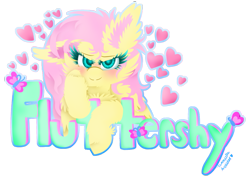 Size: 991x707 | Tagged: safe, artist:vanillaswirl6, character:fluttershy, species:pegasus, species:pony, blushing, butterfly, cheek fluff, chest fluff, colored eyelashes, colored pupils, ear fluff, female, floppy ears, fluffy, folded wings, heart, heart eyes, hoof fluff, lidded eyes, looking at you, mare, name, photoshop, redraw, simple background, solo, squishy cheeks, transparent background, wingding eyes