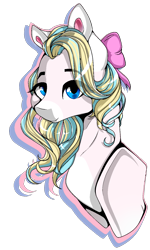 Size: 849x1413 | Tagged: safe, artist:xxmissteaxx, oc, oc only, oc:sweet song, species:earth pony, species:pony, bow, bust, female, hair bow, mare, portrait, simple background, solo, transparent background