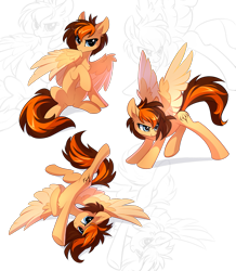 Size: 1309x1500 | Tagged: safe, artist:tomatocoup, oc, oc only, oc:aerion featherquill, species:pegasus, species:pony, biting, chest fluff, female, looking at you, mare, preening, simple background, solo, spread wings, transparent background, wing bite, wings, zoom layer