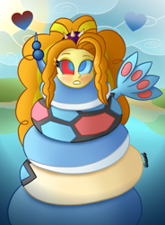 Size: 765x1040 | Tagged: safe, artist:snakeythingy, character:adagio dazzle, beach, blushing, coils, crossover, dragonair, kaa eyes, massage, milotic, mind control, pokémon, story included