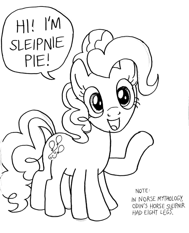 Size: 610x753 | Tagged: safe, artist:kturtle, character:pinkie pie, female, looking at you, monochrome, multiple limbs, sleipnir, solo