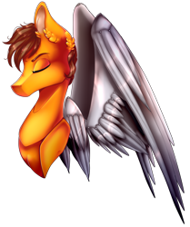 Size: 1191x1425 | Tagged: safe, artist:xxmissteaxx, oc, oc only, oc:aero, species:pegasus, species:pony, artificial wings, augmented, bust, eyes closed, male, mechanical wing, portrait, solo, stallion, wings