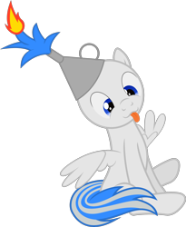Size: 2000x2441 | Tagged: safe, artist:waveywaves, oc, oc only, oc:snowstorm, species:pegasus, species:pony, blep, derp, fire, funnel, funnel hat, male, mane on fire, simple background, solo, stallion, tongue out, transparent background, vector
