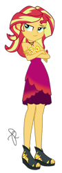 Size: 738x2048 | Tagged: safe, artist:ilaria122, character:sunset shimmer, equestria girls:spring breakdown, g4, my little pony: equestria girls, my little pony:equestria girls, spoiler:eqg series (season 2), bare shoulders, clothing, crossed arms, dress, female, not a vector, sandals, simple background, sleeveless, smugset shimmer, solo, strapless, transparent background