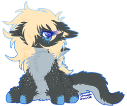 Size: 1024x858 | Tagged: safe, artist:vanillaswirl6, oc, oc only, oc:sheila, belly fluff, chest fluff, colored hooves, commission, ear fluff, female, fluffy, hair in mouth, hair over one eye, hoof fluff, hybrid, original species, shark pony, simple background, solo, spotted, transparent background
