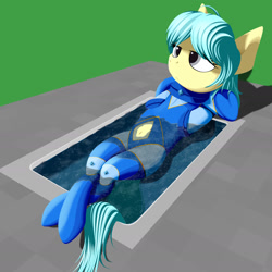 Size: 1656x1656 | Tagged: dead source, safe, artist:styroponyworks, oc, oc:ultramare, species:earth pony, species:pony, clothing, crossed hooves, female, giant pony, hooves behind head, incomplete, macro, relaxing, solo, swimming pool, underhoof