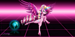Size: 6400x3200 | Tagged: safe, artist:darksly, character:pinkie pie, species:alicorn, species:pony, alicornified, ear fluff, fanfic, fanfic art, female, happy, mare, pinkiecorn, princess, race swap, signature, wallpaper, xk-class end-of-the-world scenario