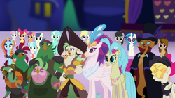 Size: 1920x1080 | Tagged: safe, artist:dashiemlpfim, artist:yoshigreenwater, character:bon bon, character:boyle, character:capper dapperpaws, character:captain celaeno, character:coco pommel, character:derpy hooves, character:dj pon-3, character:lix spittle, character:lyra heartstrings, character:mullet, character:murdock, character:octavia melody, character:princess skystar, character:queen novo, character:sassy saddles, character:songbird serenade, character:sweetie drops, character:vinyl scratch, oc, oc:cupcake slash, species:anthro, species:classical hippogriff, species:digitigrade anthro, species:hippogriff, species:pony, my little pony: the movie (2017), anthro with ponies, background pony, beauty mark, ear piercing, earring, female, jewelry, parrot pirates, piercing, pirate