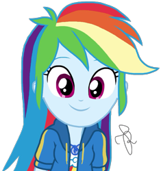 Size: 1928x2048 | Tagged: safe, artist:ilaria122, character:rainbow dash, episode:fluttershy's butterflies, g4, my little pony: equestria girls, my little pony:equestria girls, clothing, cute, dashabetes, female, fluttershy's butterflies: dj pon-3, geode of super speed, looking at you, magical geodes, multicolored hair, simple background, smiling, solo, transparent background, vector
