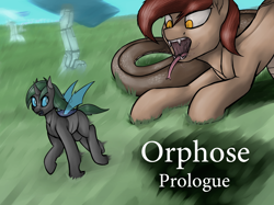 Size: 3126x2344 | Tagged: safe, artist:ampderg, oc, oc:orphose, species:changeling, species:lamia, series:orphose voracious journey, changeling oc, drool, imminent vore, macro, maw, open mouth, original species, running, snake pony, tongue out