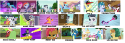 Size: 2614x908 | Tagged: safe, artist:jawsandgumballfan24, edit, edited screencap, screencap, character:apple bloom, character:azure velour, character:babs seed, character:cloudchaser, character:feather bangs, character:filthy rich, character:flitter, character:fluttershy, character:kettle corn, character:maud pie, character:mocha berry, character:pinkie pie, character:pipsqueak, character:rainbow dash, character:rumble, character:scootaloo, character:skeedaddle, character:sweetie belle, character:thunderlane, character:tulip swirl, character:twilight sparkle, species:pegasus, species:pony, episode:a canterlot wedding, episode:apple family reunion, episode:do princesses dream of magic sheep?, episode:hard to say anything, episode:hurricane fluttershy, episode:make new friends but keep discord, episode:marks and recreation, episode:mmmystery on the friendship express, episode:one bad apple, episode:testing testing 1-2-3, episode:the cutie re-mark, episode:the saddle row review, g4, my little pony: friendship is magic, 2pac, a$ap ferg, apple bottom, barely pony related, cardi b, chance the rapper, chief keef, eazy-e, eminem, jay-z, kanye west, lil uzi vert, lil wayne, meme, missy elliot, nicki minaj, post malone, rap, remy ma, rick ross, xxxtentacion, young thug