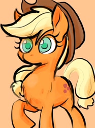 Size: 1535x2048 | Tagged: safe, artist:noupu, character:applejack, species:earth pony, species:pony, applejack's hat, clothing, cowboy hat, female, hat, looking at you, mare, orange background, simple background, solo