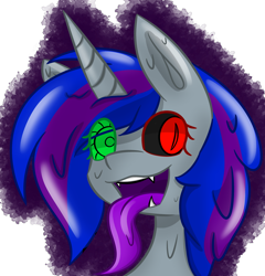 Size: 2482x2588 | Tagged: safe, artist:askhypnoswirl, oc, oc only, oc:vinyl darkscratch, bust, fangs, goo pony, heterochromia, original species, simple background, tongue out, transparent background