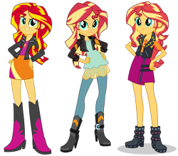 Size: 1189x1041 | Tagged: safe, artist:ryan1942, artist:sugar-loop, character:sunset shimmer, ponyscape, equestria girls:friendship games, g4, my little pony: equestria girls, my little pony:equestria girls, beautiful, boots, clothing, comparison, crossed arms, cute, female, geode of empathy, hand on hip, high heel boots, inkscape, jacket, leaning, leather jacket, looking at you, moe, shimmerbetes, shoes, simple background, skirt, smiling, smug, smugface, smugset shimmer, solo, transparent background, vector