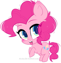 Size: 645x663 | Tagged: safe, artist:riouku, character:pinkie pie, species:earth pony, species:pony, blep, chibi, cute, diapinkes, female, giant head, mare, silly, silly pony, simple background, smiling, solo, tongue out, transparent background