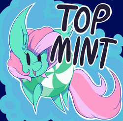 Size: 1662x1637 | Tagged: safe, artist:dragonpone, derpibooru original, character:minty, species:earth pony, species:pony, g3, blushing, candy pony, cute, ear fluff, female, food, food pony, g3 to g4, generation leap, looking at you, mare, mintabetes, mints, open mouth, original species, pun, smiling, solo, species swap