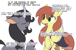 Size: 1200x800 | Tagged: safe, artist:dshou, community related, character:oleander, oc, oc:shooting star, species:pegasus, species:pony, species:unicorn, them's fightin' herds, censored vulgarity, text