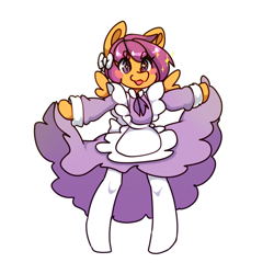Size: 1024x1024 | Tagged: safe, artist:tolsticot, character:scootaloo, species:anthro, species:pegasus, species:pony, species:unguligrade anthro, arm hooves, blush sticker, blushing, clothing, cute, cutealoo, female, maid, open mouth, simple background, smiling, solo, starry eyes, white background, wingding eyes