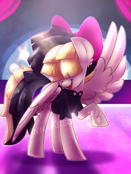 Size: 3000x4000 | Tagged: safe, artist:annakitsun3, character:songbird serenade, species:pegasus, species:pony, my little pony: the movie (2017), bow, clothing, female, hair bow, mare, raised hoof, smiling, solo