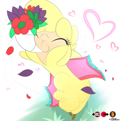 Size: 2500x2500 | Tagged: safe, artist:dshou, character:paprika paca, species:alpaca, them's fightin' herds, bouquet, cute, eyes closed, female, flower, menace, pacabetes, smiling, solo