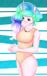 Size: 2500x4000 | Tagged: safe, artist:amberpendant, character:princess celestia, species:anthro, clothing, female, hoers, solo, swimsuit