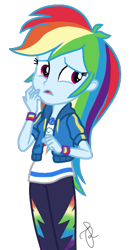 Size: 277x534 | Tagged: safe, artist:ilaria122, character:rainbow dash, episode:the last day of school, g4, my little pony: equestria girls, my little pony:equestria girls, clothing, cute, dashabetes, geode of super speed, magical geodes, pants, shirt, simple background, t-shirt, transparent background, unsure