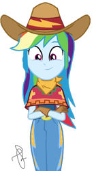 Size: 237x428 | Tagged: safe, artist:ilaria122, character:rainbow dash, episode:five to nine, g4, my little pony: equestria girls, my little pony:equestria girls, bandana, belt, clothing, cowboy hat, cowgirl, crossed arms, cute, dashabetes, gloves, hat, jeans, pants, simple background, smiling, stetson, transparent background