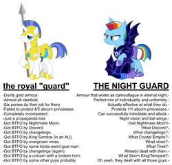 Size: 1359x1304 | Tagged: safe, artist:feitaru, artist:magister39, editor:moonatik, character:rainbow dash, species:bat pony, species:pony, episode:the cutie re-mark, alternate hairstyle, alternate timeline, armor, bat ponified, comparison, comparison trolling, meme, mohawk, night guard dash, nightmare takeover timeline, op is a duck, op is trying to start shit, op is wrong, op started shit and op is laughing at you, race swap, royal guard, short hair, simple background, transparent background, vector