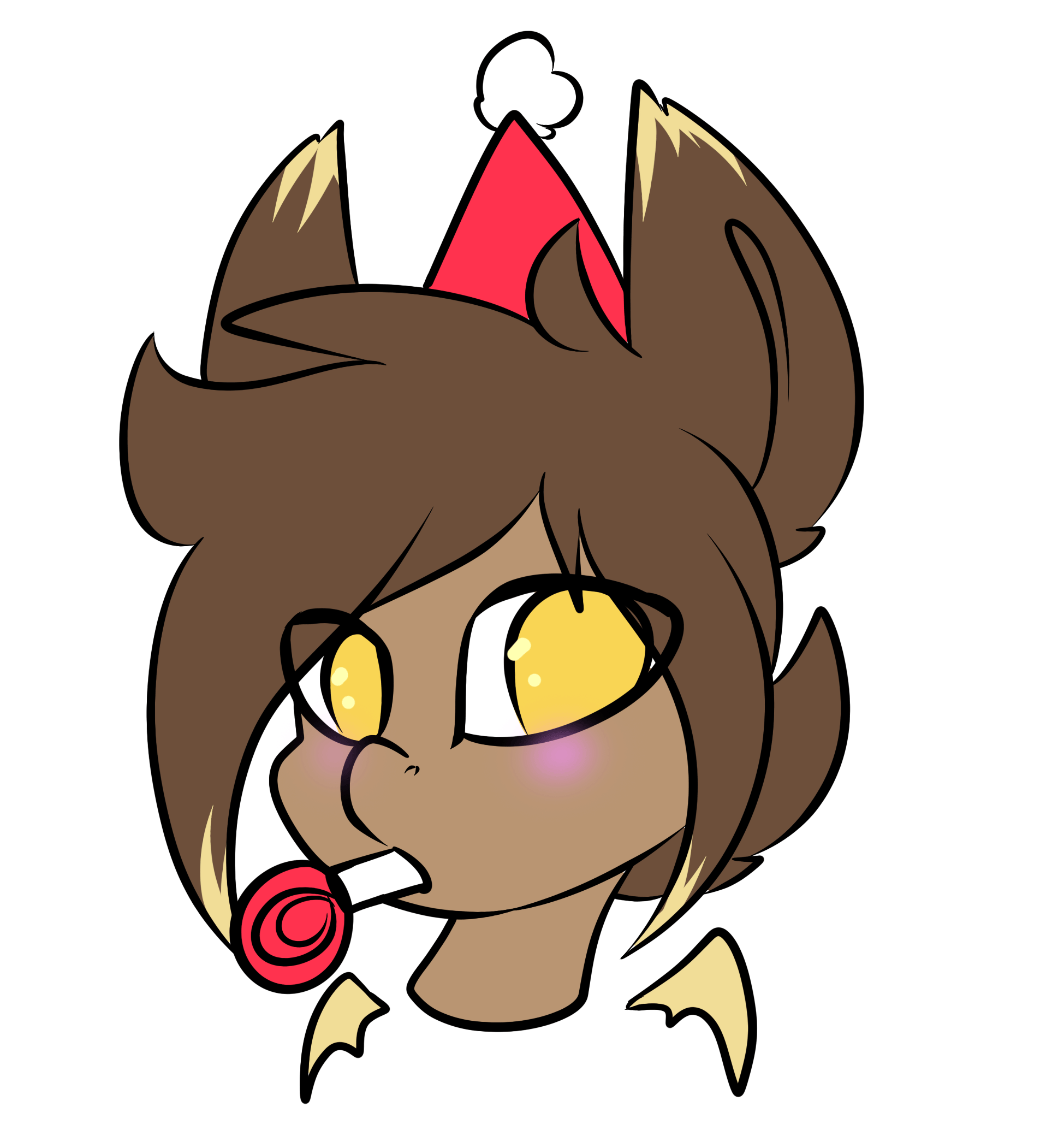 Size: 1949x2080 | Tagged: safe, artist:ashee, oc, oc:scotch, species:bat pony, animated, bat pony oc, birthday, blushing, clothing, floating wings, gif, hat, party hat, party horn, simple background, solo, white background