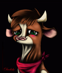 Size: 2745x3200 | Tagged: dead source, safe, artist:darksly, community related, character:arizona cow, species:cow, them's fightin' herds, bust, female, portrait, reallistic, solo