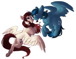 Size: 1546x1200 | Tagged: safe, artist:silentwulv, oc, oc only, oc:blade dancer, species:alicorn, species:pegasus, species:pony, alicorn oc, commission, female, flying, lidded eyes, male, oc x oc, shipping, simple background, smiling, straight, transparent background