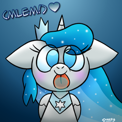 Size: 768x768 | Tagged: safe, artist:snakeythingy, oc, oc:snow star, species:alicorn, species:pony, alicorn oc, blushing, commission, gradient background, licking, licking the fourth wall, looking at you, mlem, silly, tongue out, ych result