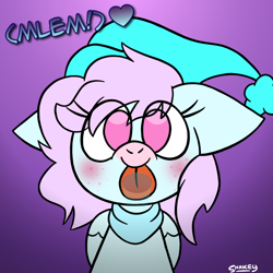 Size: 768x768 | Tagged: safe, artist:snakeythingy, oc, oc:sleepy skies, blushing, commission, gradient background, licking the fourth wall, looking at you, mlem, silly, tongue out, ych result