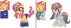 Size: 3009x1203 | Tagged: safe, artist:xxmissteaxx, base used, character:marble pie, character:princess luna, character:sunset shimmer, oc, oc only, parent:marble pie, parent:princess luna, parent:sunset shimmer, parents:lunashimmer, species:pony, species:unicorn, female, magical lesbian spawn, mare, offspring, simple background, transparent background