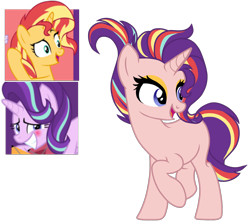 Size: 1328x1188 | Tagged: safe, artist:xxmissteaxx, character:starlight glimmer, character:sunset shimmer, oc, parent:starlight glimmer, parent:sunset shimmer, parents:shimmerglimmer, species:pony, species:unicorn, eyeshadow, female, magical lesbian spawn, makeup, mare, offspring, simple background, transparent background