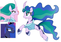 Size: 1359x945 | Tagged: safe, artist:xxmissteaxx, character:mistmane, character:princess luna, oc, parent:mistmane, parent:princess luna, species:pony, species:unicorn, curved horn, female, magical lesbian spawn, mare, offspring, simple background, transparent background