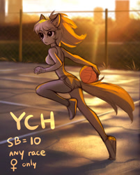 Size: 1000x1242 | Tagged: safe, artist:tomatocoup, species:anthro, asphalt, ball, basketball, commission, female, sports, sunset, your character here