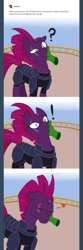 Size: 576x1728 | Tagged: safe, artist:scraggleman, character:tempest shadow, oc, oc:anon, species:pony, species:unicorn, my little pony: the movie (2017), affection, broken horn, comforting, comic, confused, disembodied hand, eye scar, hand, happy, heart, meme, sad cheetah, scar, tumblr
