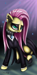 Size: 3200x6400 | Tagged: safe, artist:darksly, character:fluttershy, species:pegasus, species:pony, episode:fake it 'til you make it, ear piercing, earring, eyeshadow, female, fluttergoth, jewelry, makeup, mare, phone wallpaper, piercing, solo, wallpaper