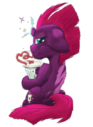 Size: 1584x2160 | Tagged: safe, artist:firefanatic, character:fizzlepop berrytwist, character:tempest shadow, big ears, broken horn, bubble, cute, cutie mark, eye scar, female, fluffy, horn, messy mane, milkshake, scar, silly straw, simple background, solo, sparking horn, transparent background, villains of equestria collab