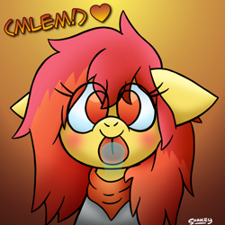 Size: 768x768 | Tagged: safe, artist:snakeythingy, oc, oc:flamespitter, blushing, commission, gradient background, licking, licking screen, licking the fourth wall, looking at you, mlem, silly, tongue out, ych result