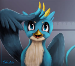 Size: 3200x2816 | Tagged: safe, artist:darksly, character:gallus, species:griffon, spoiler:s08, looking at you, male, salute, solo, staring into your soul, wing hands