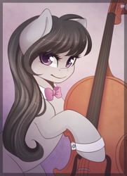 Size: 910x1260 | Tagged: safe, artist:spittfireart, character:octavia melody, species:earth pony, species:pony, bow tie, cello, cuffs (clothes), cute, female, looking at you, musical instrument, solo, tavibetes