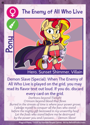 Size: 788x1088 | Tagged: safe, artist:befishproductions, editor:ithryskylark, character:sunset shimmer, species:anthro, my little pony:equestria girls, alternate costumes, badass, cape, card, clothing, crossover, ear piercing, earring, female, jewelry, lina inverse, piercing, slayers, smugset shimmer, solo, twilight sparkle's secret shipfic folder