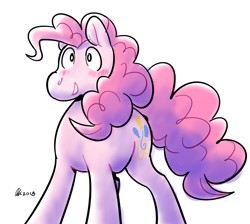 Size: 1660x1487 | Tagged: safe, artist:rwl, character:pinkie pie, blushing, female, offscreen character, smiling, solo