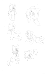 Size: 1700x2800 | Tagged: safe, artist:scraggleman, oc, oc only, oc:floor bored, species:pony, bags under eyes, clothing, hoodie, lying down, messy hair, messy mane, messy tail, sad, scan, sitting, solo, traditional art