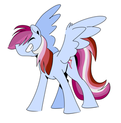 Size: 1225x1243 | Tagged: safe, artist:rwl, character:rainbow dash, species:pegasus, species:pony, alternate color palette, eyes closed, female, grin, lesbian pride flag, mare, pride, pride flag, pride month, simple background, smiling, solo, spread wings, white background, wings