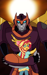 Size: 2997x4810 | Tagged: safe, artist:edcom02, character:sunset shimmer, my little pony:equestria girls, crossover, hot rod, rodimus prime, transformers, transformers animated